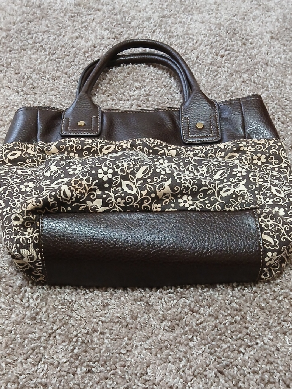 Y2K Tommy Hilfiger Brown and Cream Floral Canvas Tote - Picture 5 of 13